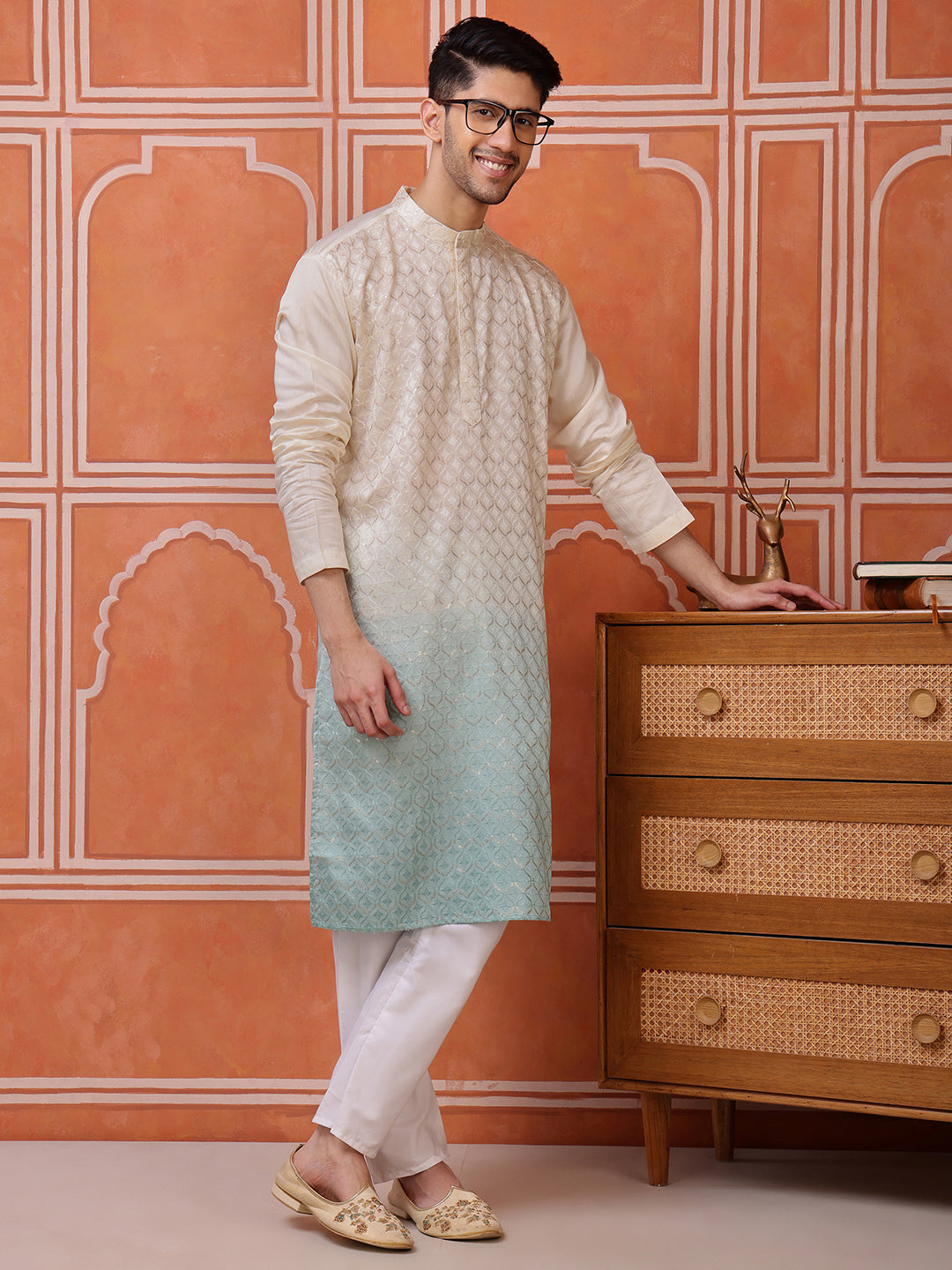 Green Viscose Kurta with Geometric Sequins