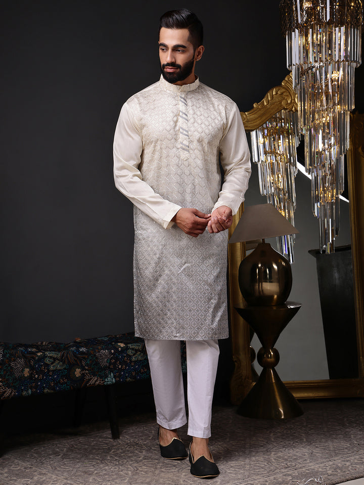 Grey Viscose Kurta with Geometric Sequins
