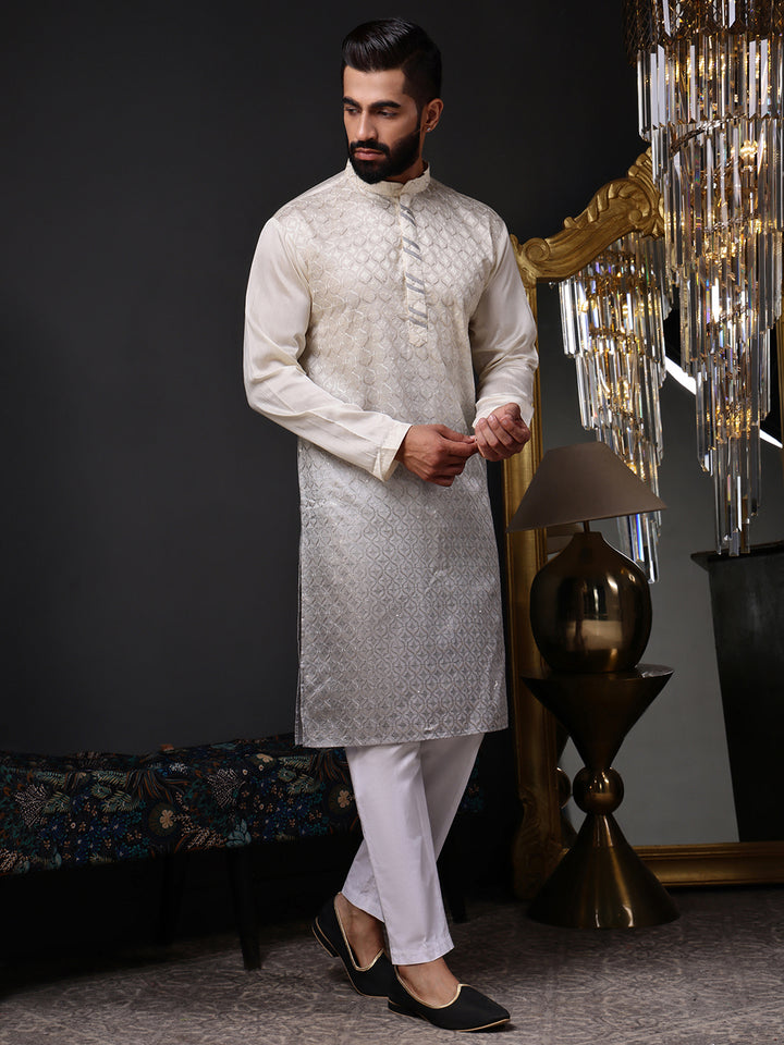Grey Viscose Kurta with Geometric Sequins