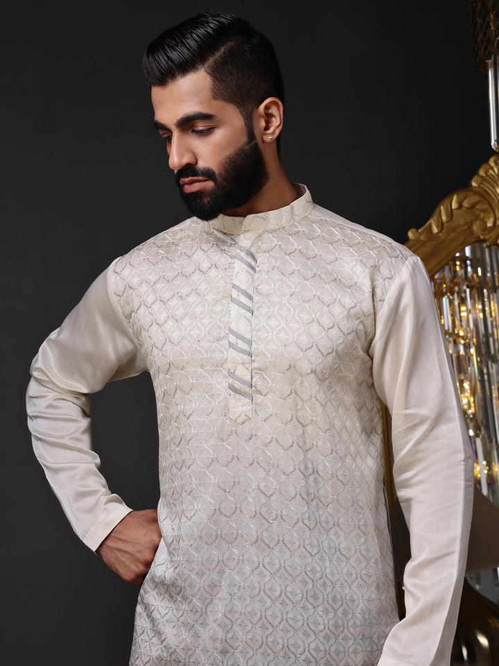 Grey Viscose Kurta with Geometric Sequins