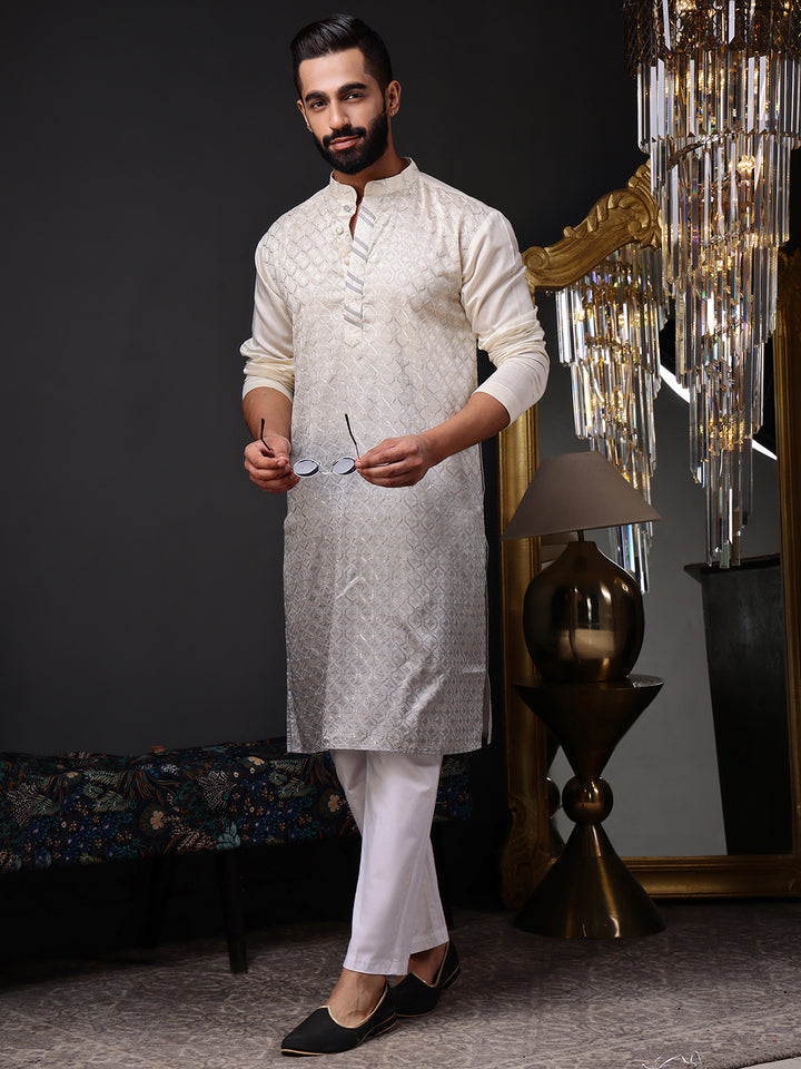 Grey Viscose Kurta with Geometric Sequins