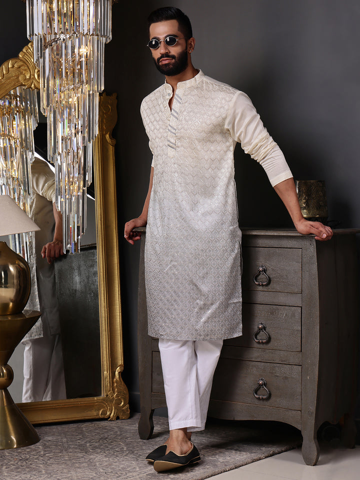 Grey Viscose Kurta with Geometric Sequins