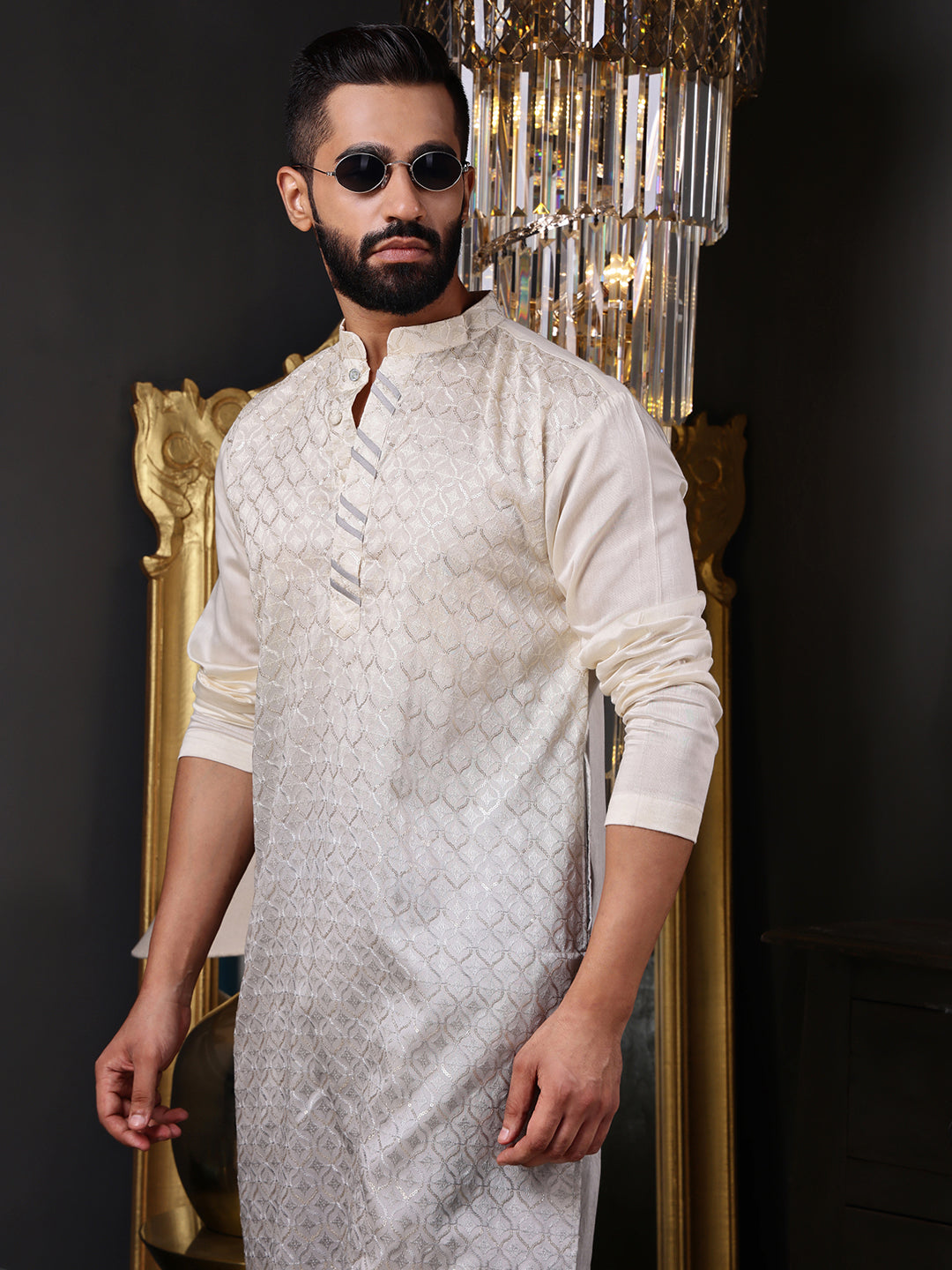 Grey Viscose Kurta with Geometric Sequins