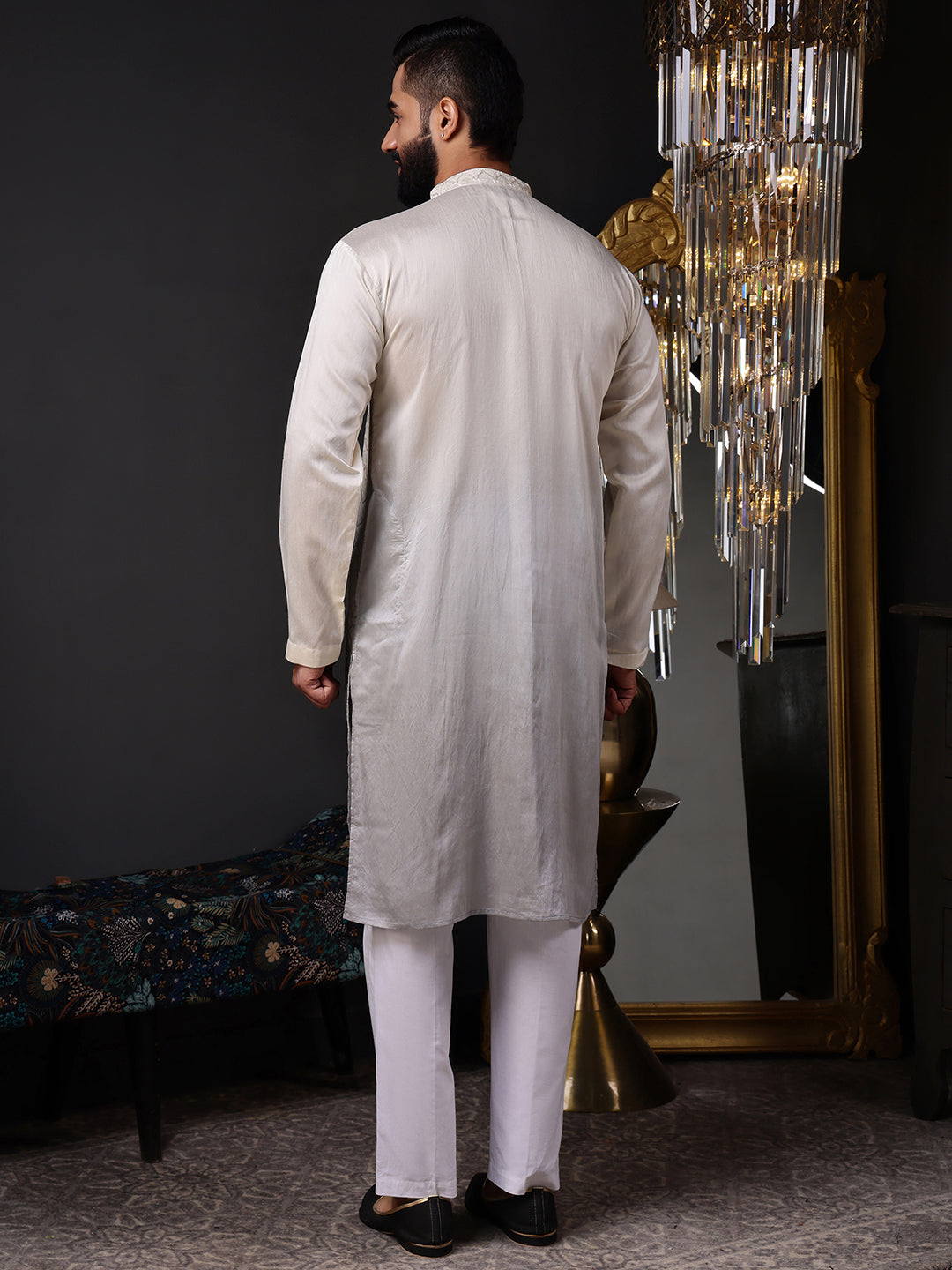 Grey Viscose Kurta with Geometric Sequins