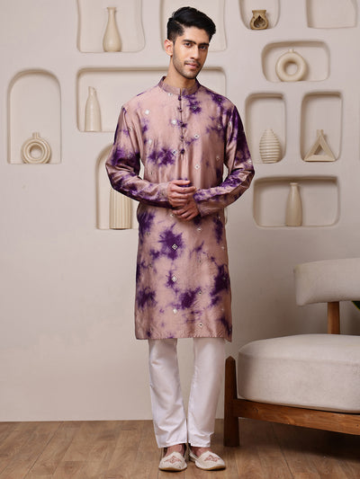 Wine Embroidered Tie-Dye Kurta with Mirror Buti