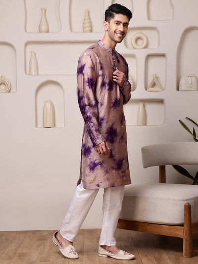 Wine Embroidered Tie-Dye Kurta with Mirror Buti