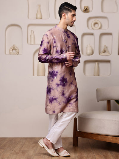 Wine Embroidered Tie-Dye Kurta with Mirror Buti