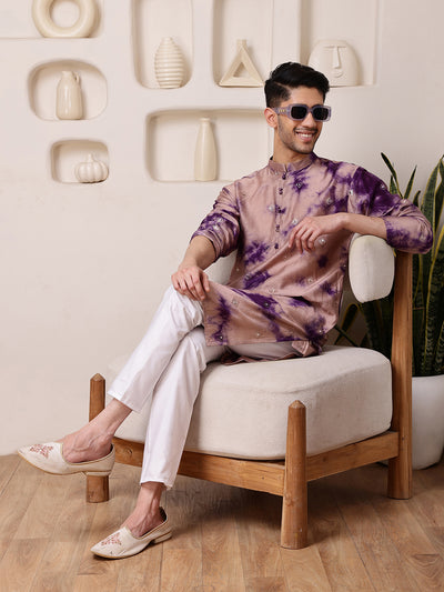 Wine Embroidered Tie-Dye Kurta with Mirror Buti