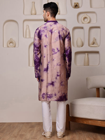 Wine Embroidered Tie-Dye Kurta with Mirror Buti