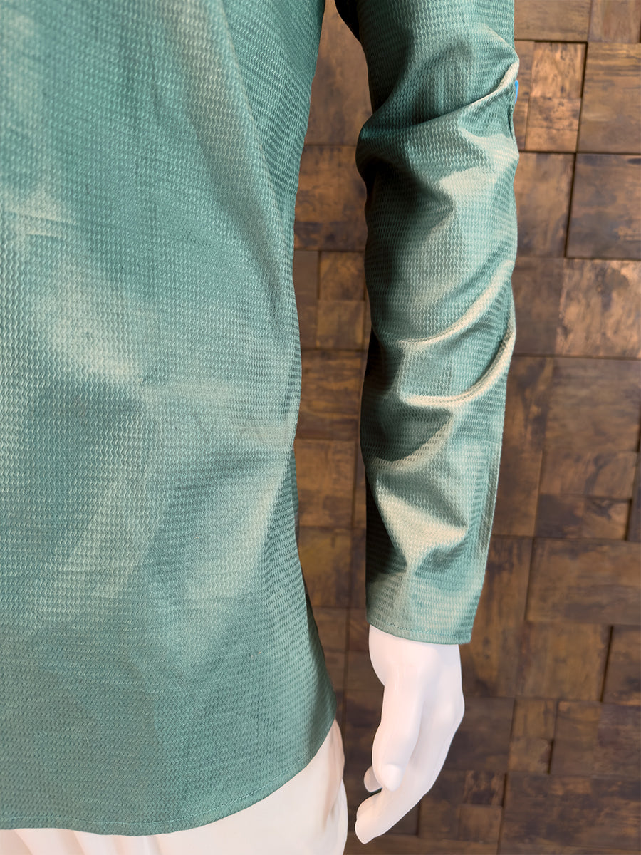 Sage Green Cotton Short Kurta with Pintuck Yoke Work