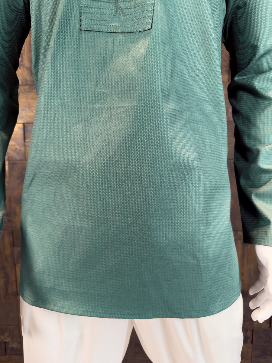 Sage Green Cotton Short Kurta with Pintuck Yoke Work