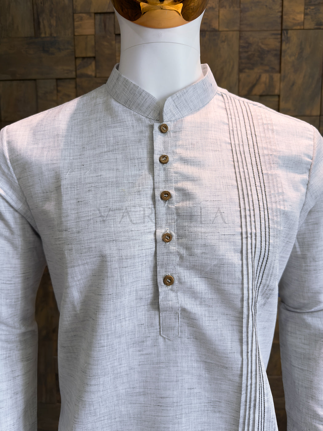 Steel Grey Cotton Short Kurta with Structured Pintuck Yoke