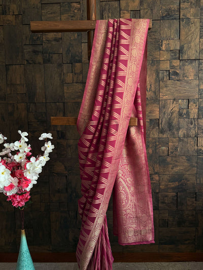 Ethnic georgette saree with detailed weaving and festive pink tones – woman’s classic pick.

Trending soft georgette saree for women in rose pink with gold detailing and sleek finish.

Handwoven rose pink saree in soft georgette – festive edit with heritage-style golden work.