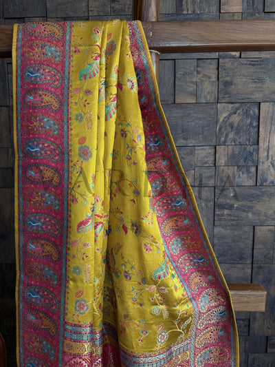 Traditional Yellow Banarasi Saree with Pink Paisley Weave for Festive Occasions