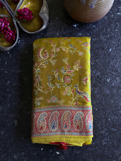 Folded view of Peacock Buta Saree in Satin Silk from House of Vardha