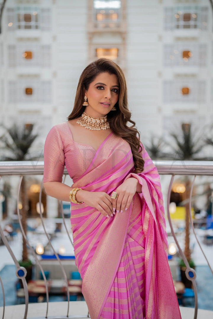 Natasha Luthra in Baby Pink Feather Soft Saree House of Vardha