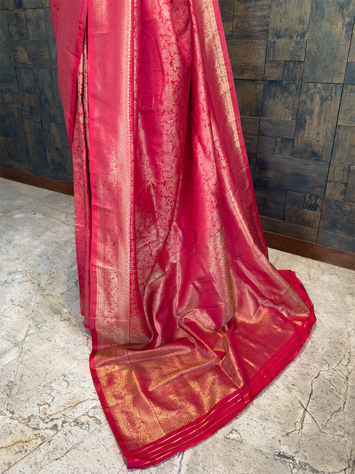 Rani Pink Golden Zari Kanjivaram Silk Saree