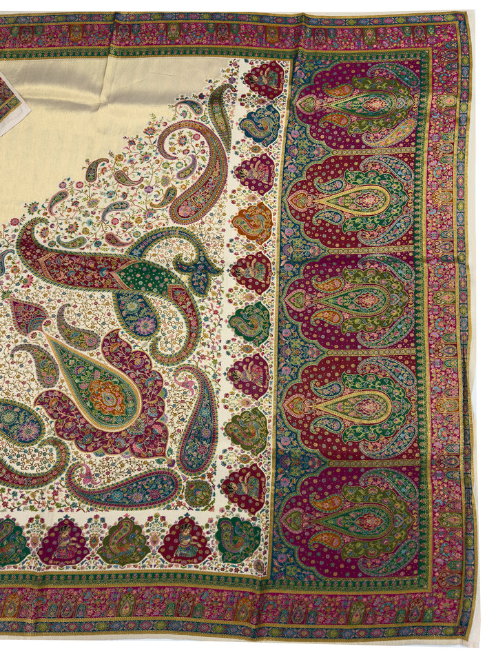 Colorful paisley patterned fabric on a white background