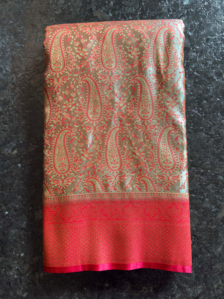 Folded view highlighting the sheen and intricate Tanchoi weave of the satin fabric.