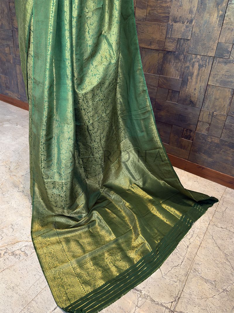 Emerald Green Kanjivaram Silk Saree with Gold Zari Weave