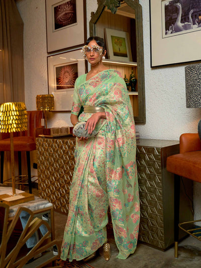 Pastel Green Kashmiri Modal Handloom Borderless Saree with Handwoven Detailing and Seamless Drape Sarees, Handloom Saree, Kashmiri Saree, Modal Saree, Designer Saree, Wedding Saree, Party Wear Saree, Luxury Saree, Ethnic Wear