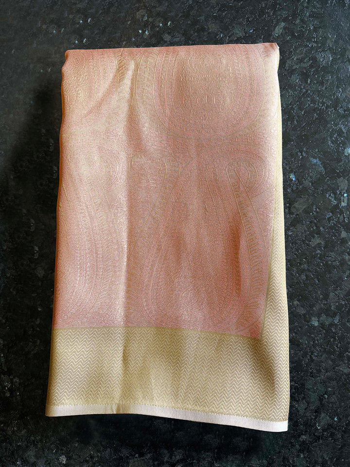 Pastel Peach Tissue Kanjivaram Silk Saree with Gold Zari Work