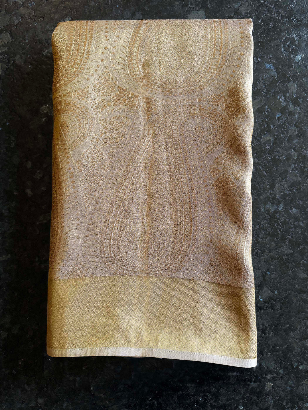 Chikoo Tissue Kanjivaram Silk Saree with Gold Zari Work