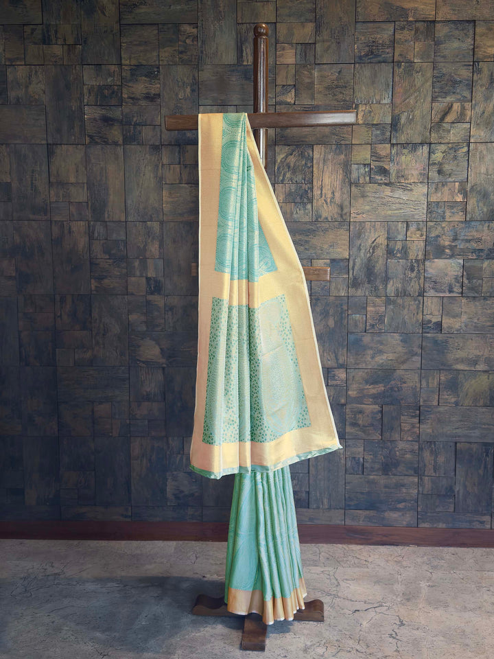 Aqua Blue Tissue Kanjivaram Silk Saree with Gold Zari Work