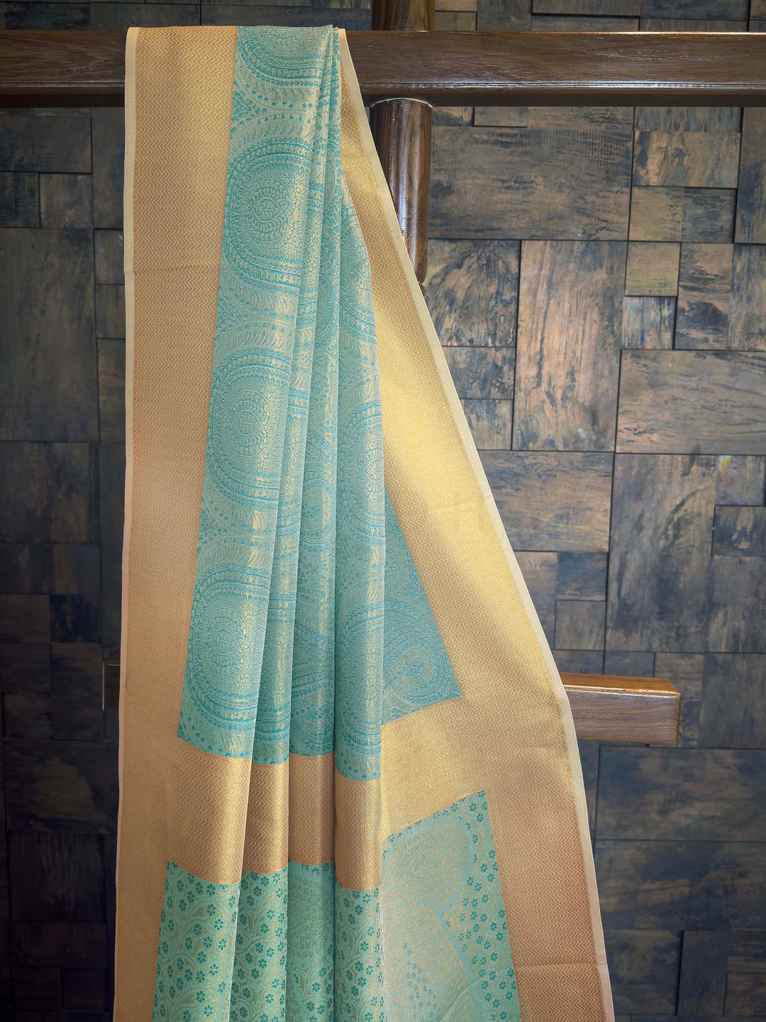 Aqua Blue Tissue Kanjivaram Silk Saree with Gold Zari Work