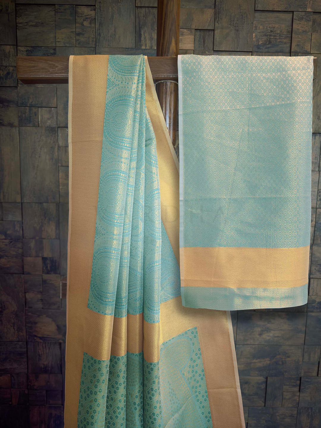 Aqua Blue Tissue Kanjivaram Silk Saree with Gold Zari Work