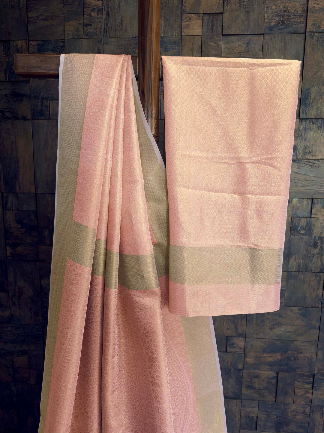 Pastel Peach Tissue Kanjivaram Silk Saree with Gold Zari Work