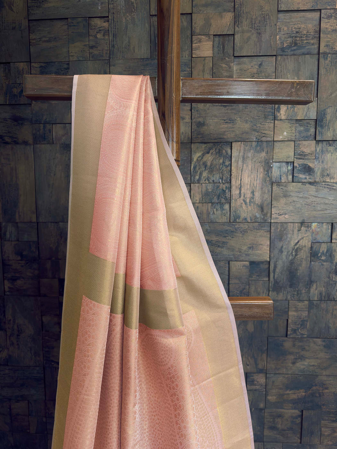Pastel Peach Tissue Kanjivaram Silk Saree with Gold Zari Work