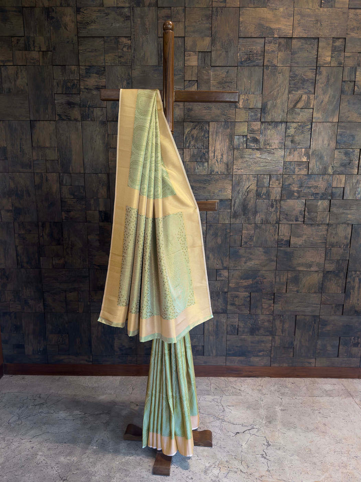 Pastel Green Tissue Kanjivaram Silk Saree with Gold Zari Work