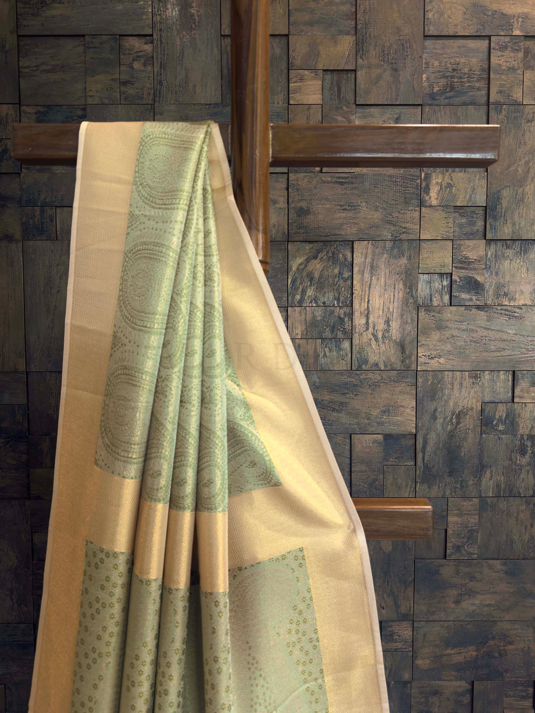 Pastel Green Tissue Kanjivaram Silk Saree with Gold Zari Work