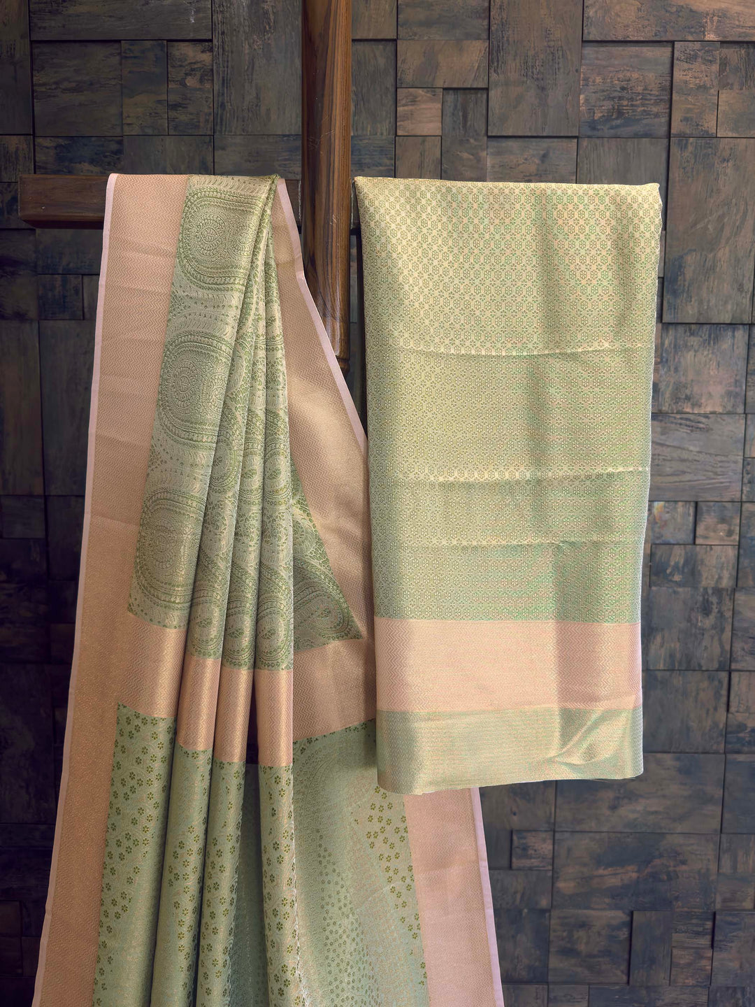 Pastel Green Tissue Kanjivaram Silk Saree with Gold Zari Work