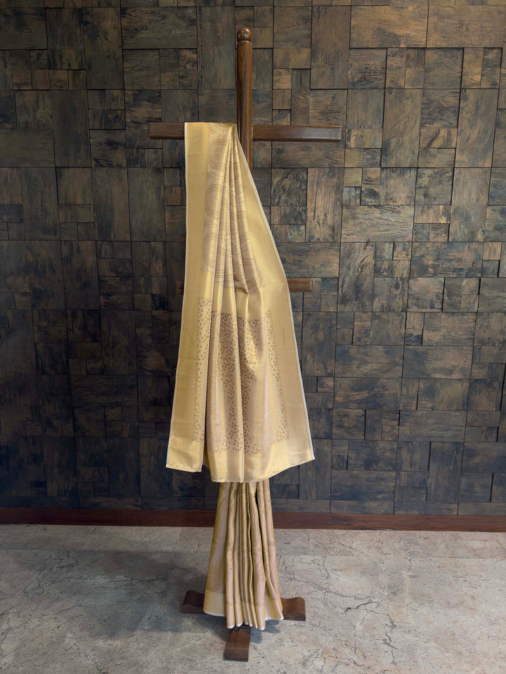 Chikoo Tissue Kanjivaram Silk Saree with Gold Zari Work