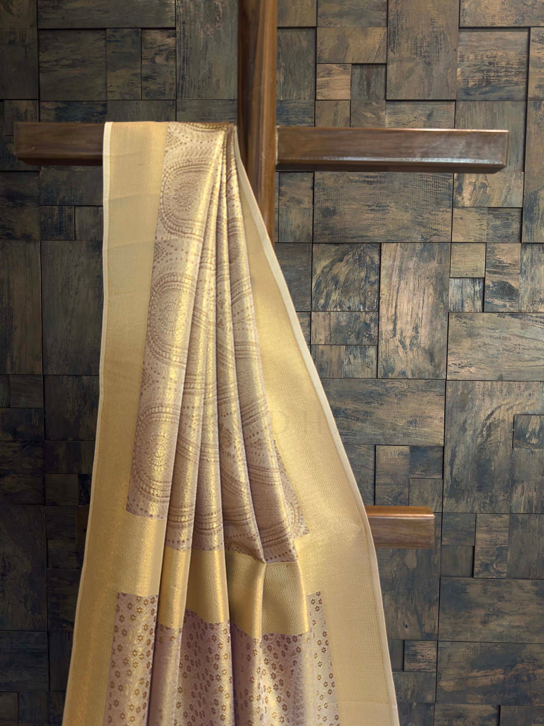 Chikoo Tissue Kanjivaram Silk Saree with Gold Zari Work