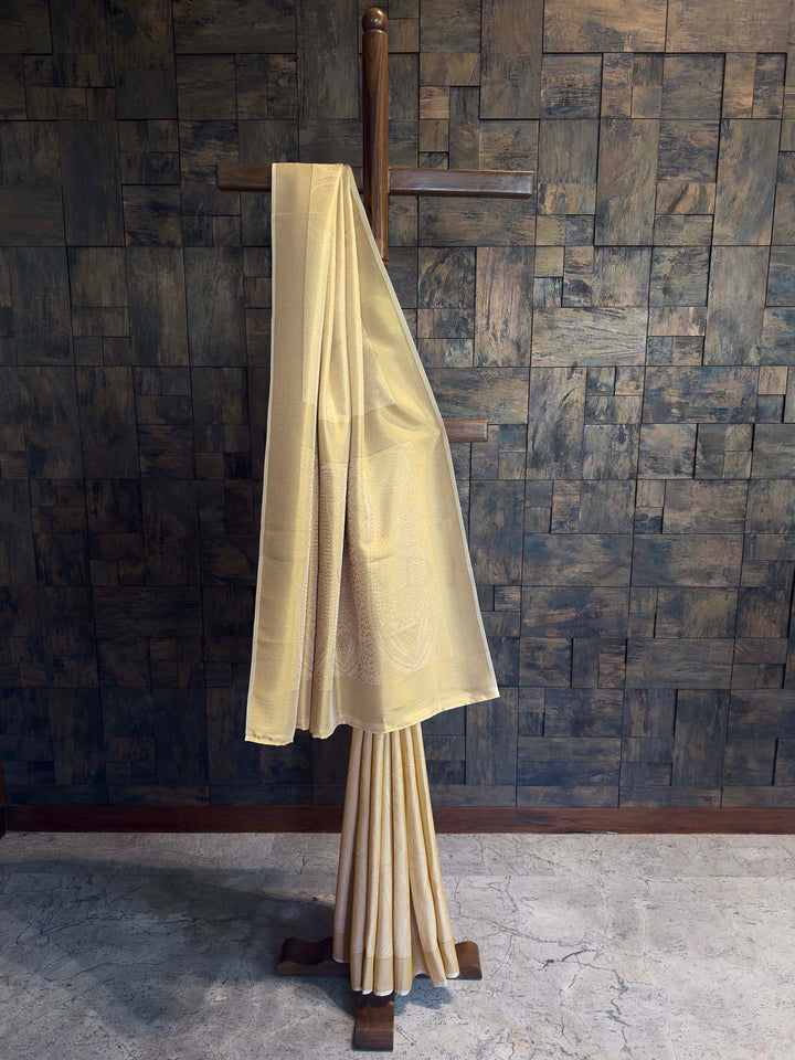 Cream Tissue Kanjivaram Silk Saree with Gold Zari Work