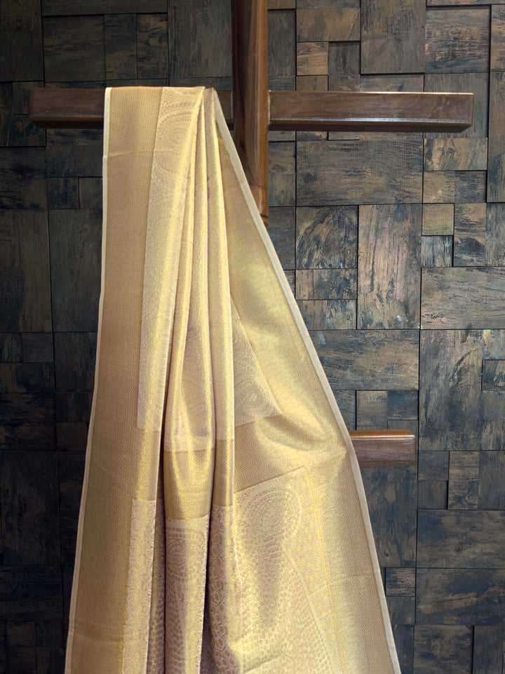 Cream Tissue Kanjivaram Silk Saree with Gold Zari Work