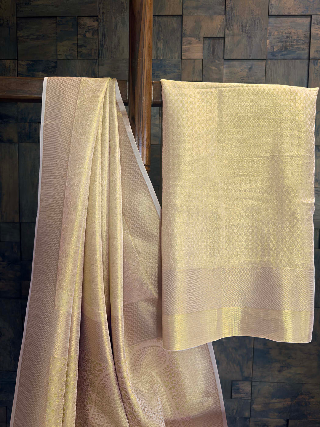 Cream Tissue Kanjivaram Silk Saree with Gold Zari Work