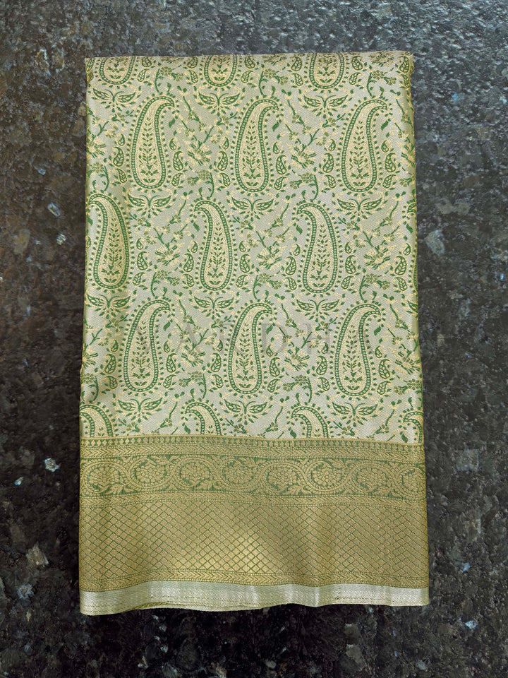Mint Green Tanchoi Silk Saree with Multicolor Paisley