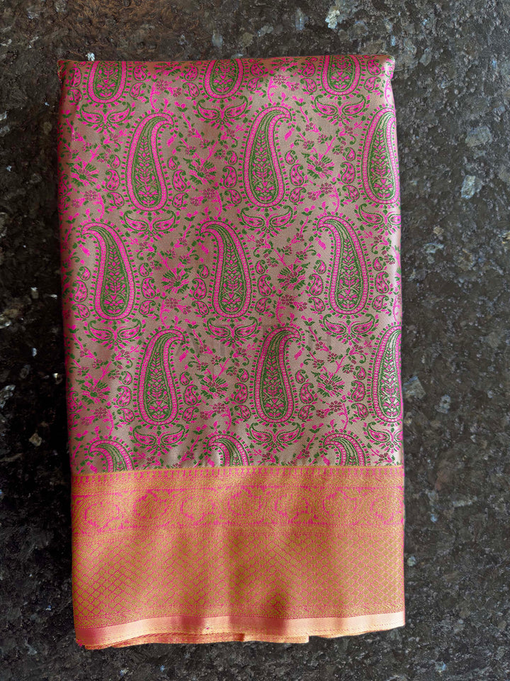 Grey Tanchoi Silk Saree with Multicolor Paisley