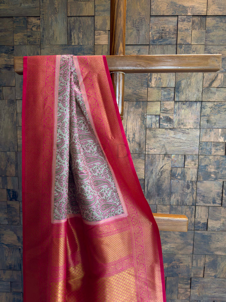 Grey Tanchoi Silk Saree with Multicolor Paisley Weave