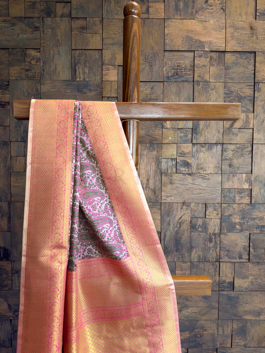 Grey Tanchoi Silk Saree with Multicolor Paisley