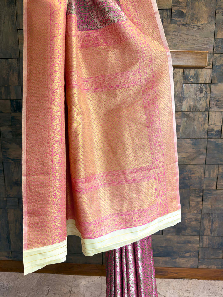 Grey Tanchoi Silk Saree with Multicolor Paisley