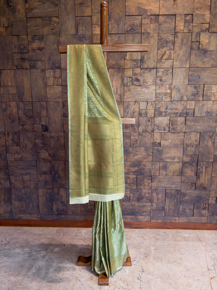 Mint Green Tanchoi Silk Saree with Multicolor Paisley