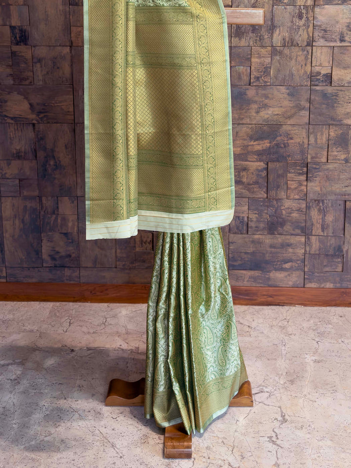 Mint Green Tanchoi Silk Saree with Multicolor Paisley