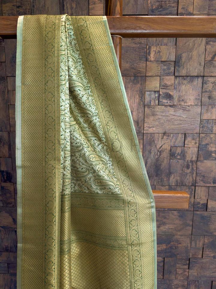 Mint Green Tanchoi Silk Saree with Multicolor Paisley