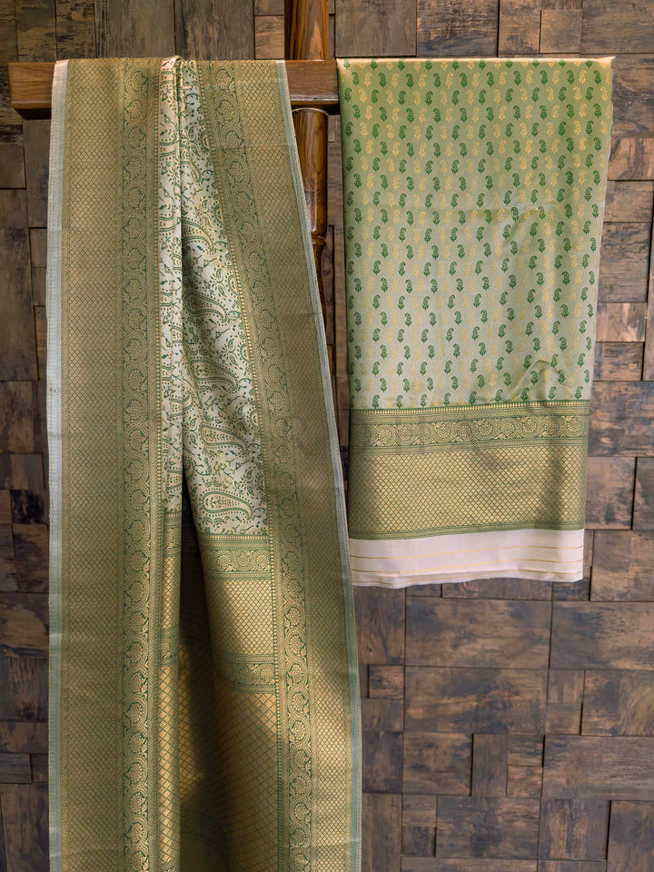 Mint Green Tanchoi Silk Saree with Multicolor Paisley