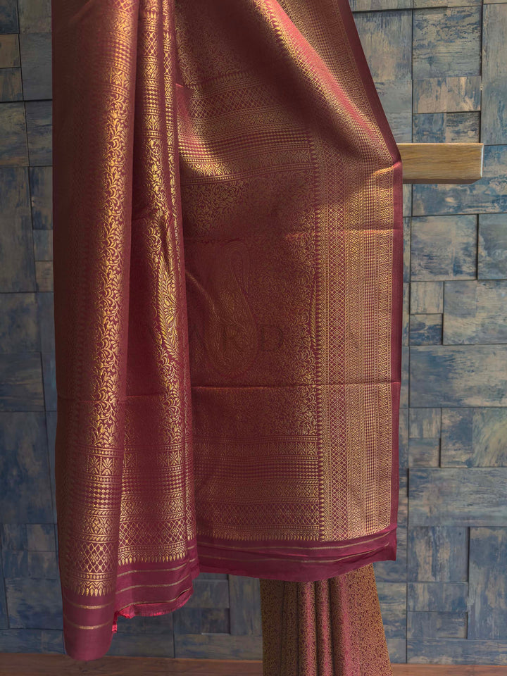 Maroon Golden Zari Kanjivaram Silk Saree